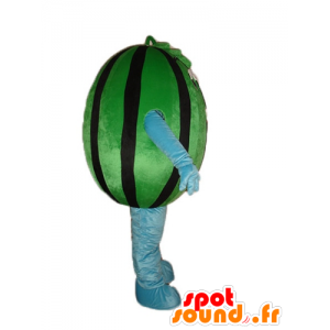 Groene watermeloen mascotte en gigantische zwarte - MASFR23877 - fruit Mascot