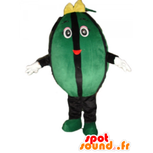 Grüne Wassermelone Maskottchen und riesigen schwarzen - MASFR23878 - Obst-Maskottchen