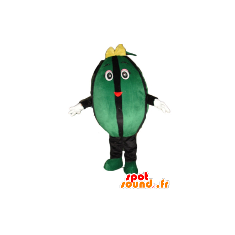 Grüne Wassermelone Maskottchen und riesigen schwarzen - MASFR23878 - Obst-Maskottchen