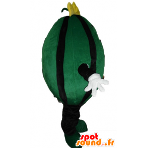 Groene watermeloen mascotte en gigantische zwarte - MASFR23878 - fruit Mascot