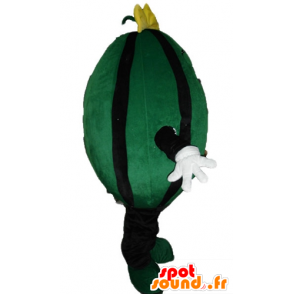 Grønn vannmelon maskot og gigantisk svart - MASFR23878 - frukt Mascot