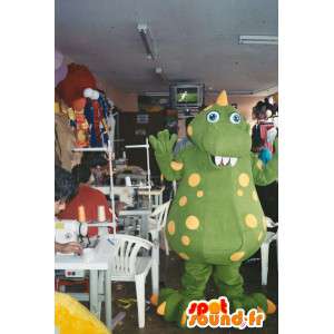 Mascotte de dinosaure vert et jaune, géant. Costume de dragon - MASFR006567 - Mascotte de dragon