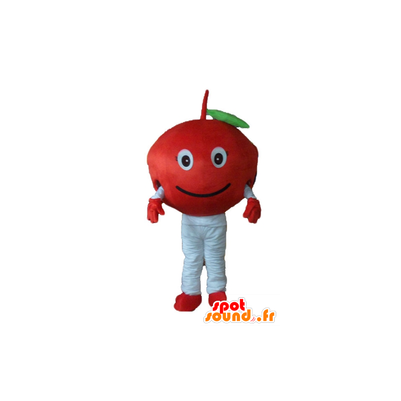 Mascotte de cerise rouge, mignonne et souriante - MASFR23880 - Mascotte de fruits