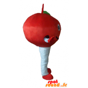 Mascota del rojo cereza linda y sonriente - MASFR23880 - Mascota de la fruta