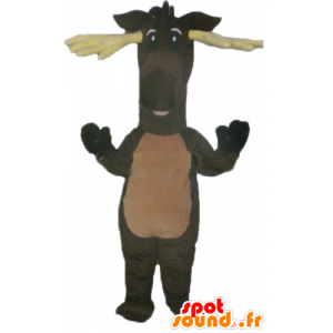 Bruin rendieren mascotte, kariboe, met gele hout - MASFR23889 - Forest Animals