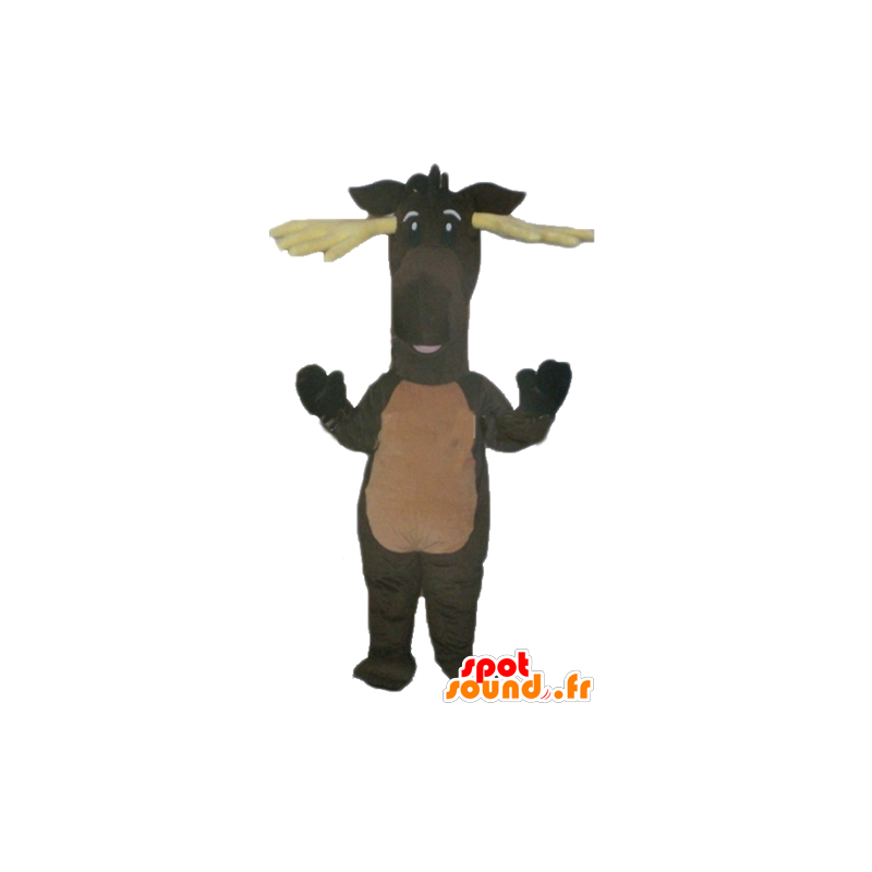 Bruin rendieren mascotte, kariboe, met gele hout - MASFR23889 - Forest Animals