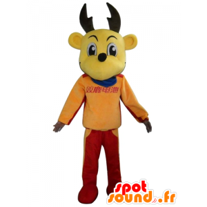 Renmaskot, gul älg, färgglad outfit - Spotsound maskot