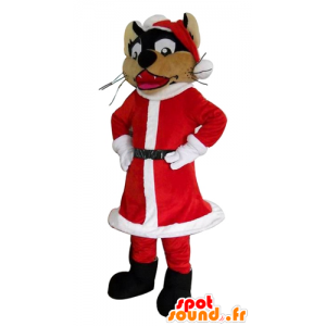 Mascotte de loup, habillé en tenue du Père-Noël - MASFR23891 - Mascottes Noël