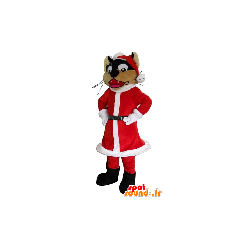 Mascotte de loup, habillé en tenue du Père-Noël - MASFR23891 - Mascottes Noël