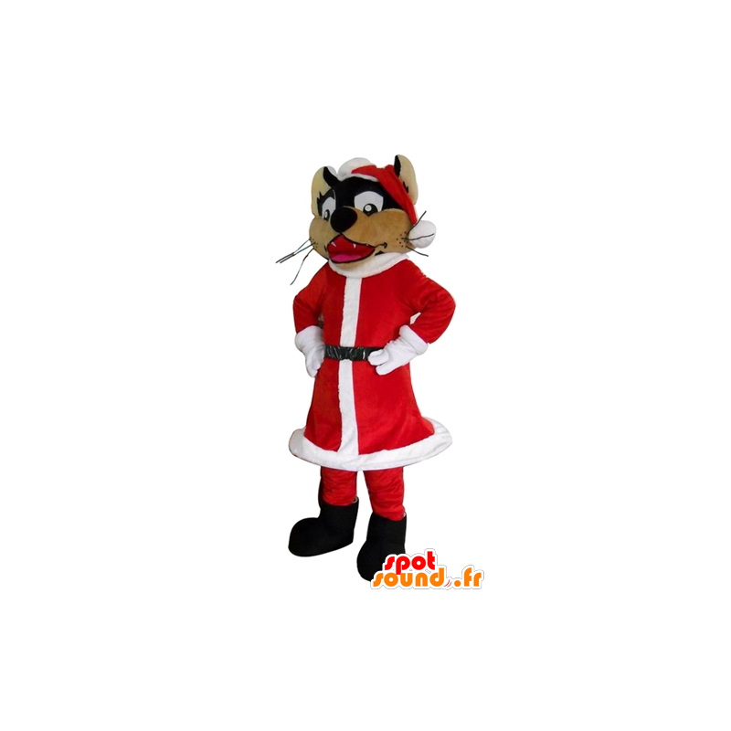 Wolf mascot dressed as Santa's outfit - MASFR23891 - Christmas mascots