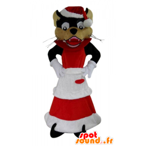 Mascotte van de wolf, gekleed in het houden van Moeder Kerstmis - MASFR23892 - Kerstmis Mascottes