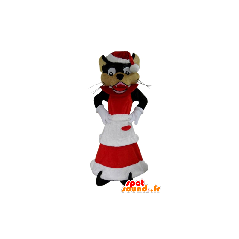 Mascot Wolf, im Einklang Mutter Weihnachten gekleidet - MASFR23892 - Weihnachten-Maskottchen