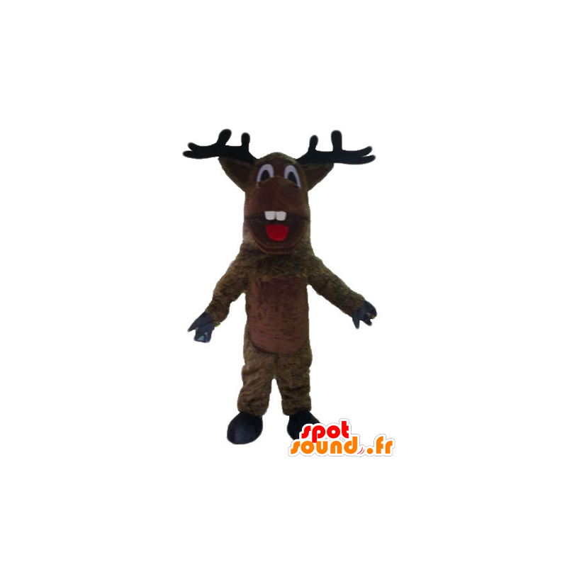 Moose mascot, brown caribou, with pretty wood - MASFR23894 - Animals of the forest