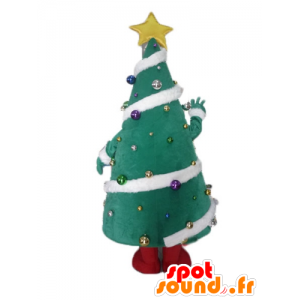 Mascotte de sapin de Noël décoré, avec un large sourire - MASFR23895 - Mascottes Noël