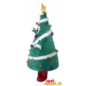 Árvore de Natal mascote decorado, com um largo sorriso - MASFR23895 - Mascotes Natal