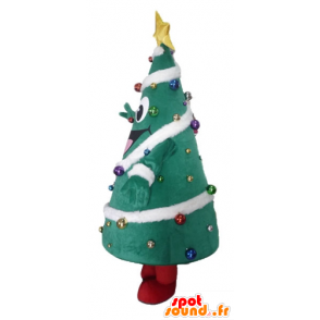 Mascotte de sapin de Noël décoré, avec un large sourire - MASFR23895 - Mascottes Noël