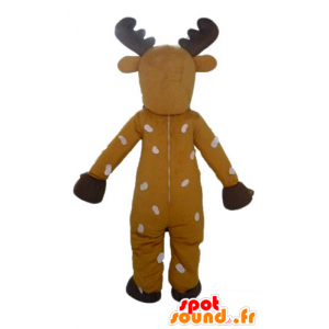 Brown and white reindeer mascot with a red scarf - MASFR23896 - Animals of the forest