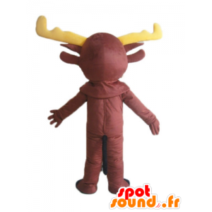 Mascotte brown reindeer, caribou, with yellow wood - MASFR23900 - Animals of the forest