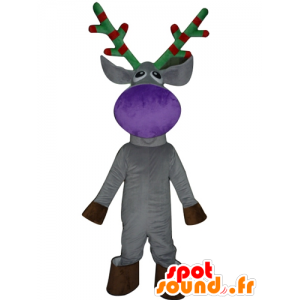 Gray reindeer mascot, with red and green woods - MASFR23901 - Animals of the forest