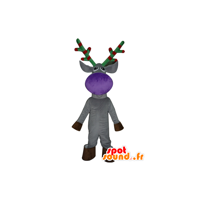Gray reindeer mascot, with red and green woods - MASFR23901 - Animals of the forest