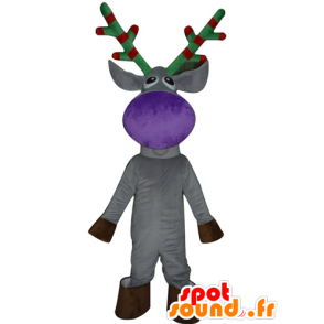 Grijs rendier mascotte met rode en groene bossen - MASFR23901 - Forest Animals