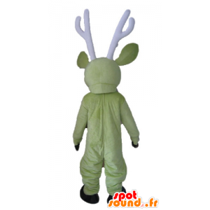 Reindeer mascot, green and yellow momentum, with large wood - MASFR23904 - Animals of the forest