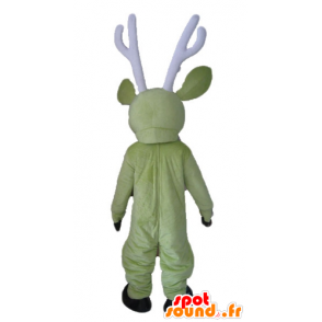 Reindeer mascot, green and yellow momentum, with large wood - MASFR23904 - Animals of the forest