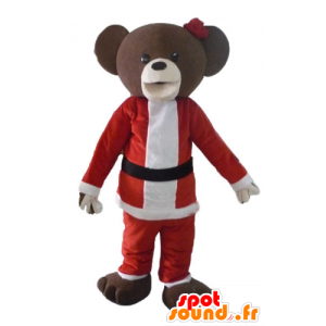 Peluche marrom mascote no equipamento de Papai Noel - MASFR23906 - mascote do urso