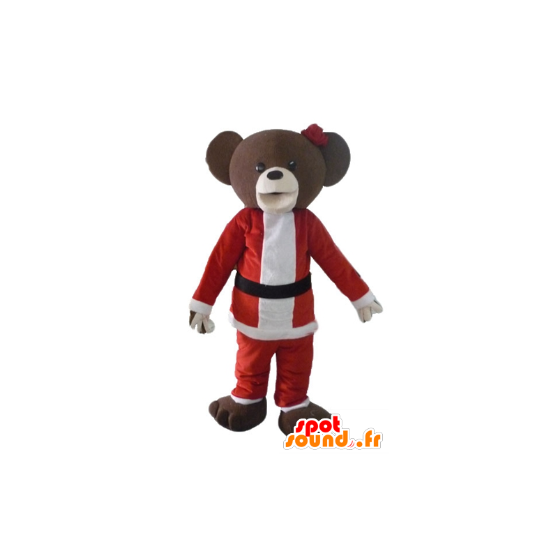 Mascotte de nounours marron, en tenue de Père-Noël - MASFR23906 - Mascotte d'ours