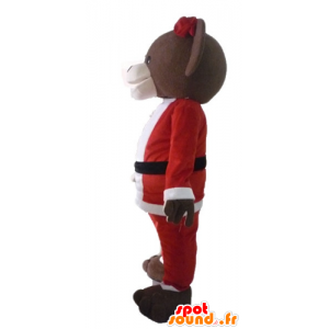 Mascotte de nounours marron, en tenue de Père-Noël - MASFR23906 - Mascotte d'ours