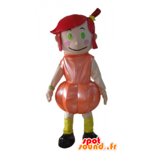 Mascotte Mädchen mit roten Haaren mit einem orangefarbenen Kleid - MASFR23909 - Maskottchen-jungen und Mädchen