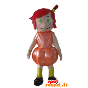 Meisje mascotte met rood haar, een oranje jurk - MASFR23909 - Mascottes Boys and Girls