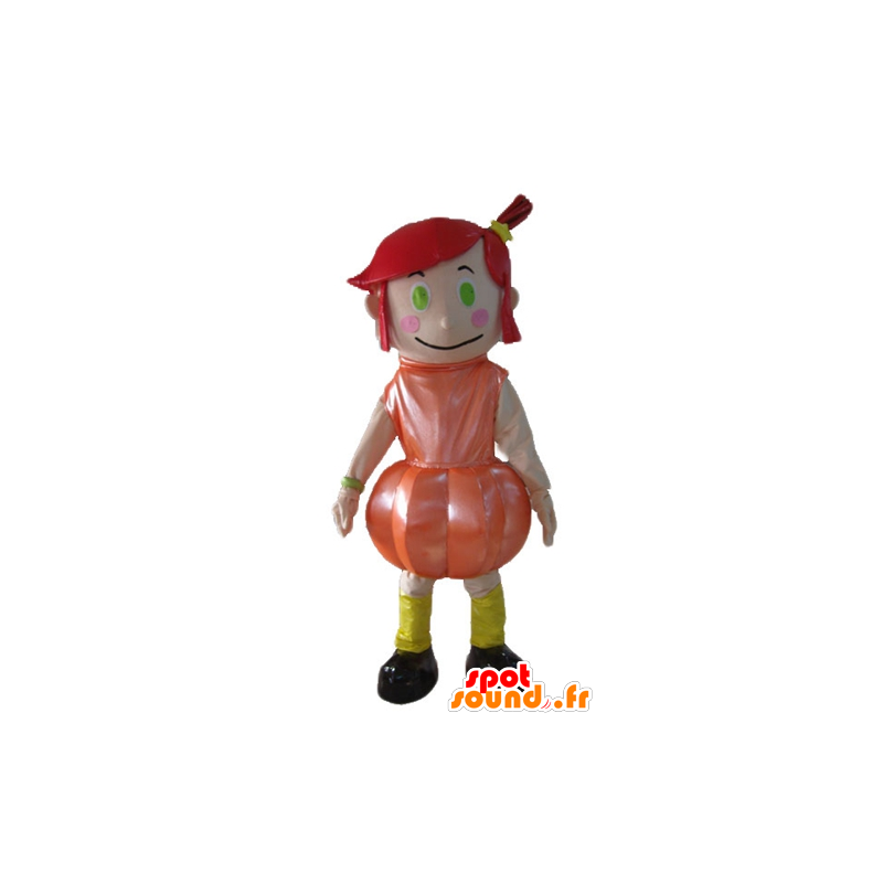 Dívka maskot s červenými vlasy, oranžové šaty - MASFR23909 - Maskoti chlapci a dívky