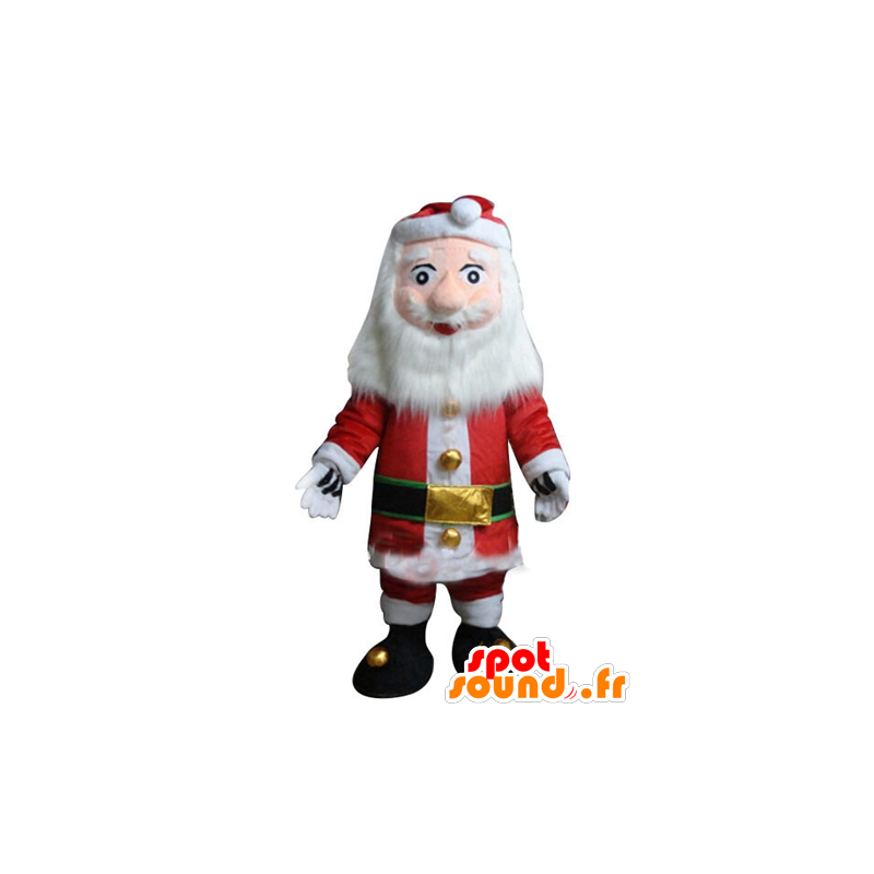 Mascot julenissen kledd i rødt og hvitt med skjegg - MASFR23917 - jule~~POS TRUNC
