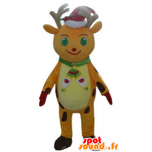 Kerstmisrendier mascotte van oranje en geel, met een pet - MASFR23919 - Kerstmis Mascottes