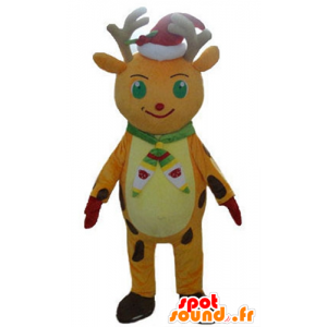 Mascotte de renne de Noël orange et jaune, avec un bonnet - MASFR23919 - Mascottes Noël