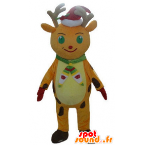 Natal mascote renas laranja e amarelo, com uma tampa - MASFR23919 - Mascotes Natal