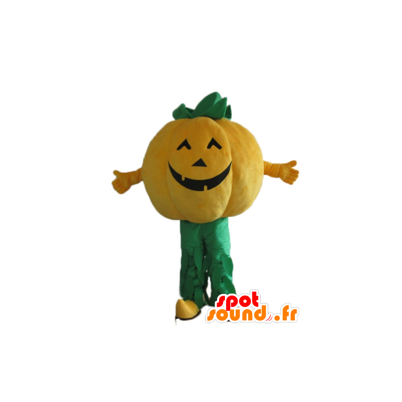 Mascotte de citrouille, orange et verte, géante - MASFR23923 - Mascotte de légumes