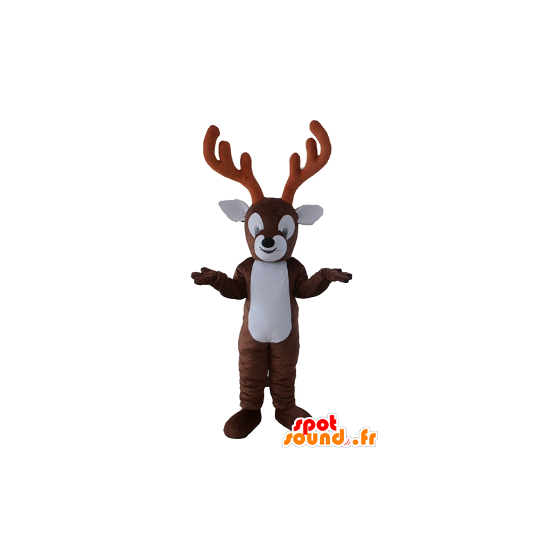Brown and white reindeer mascot, with large wood - MASFR23925 - Animals of the forest