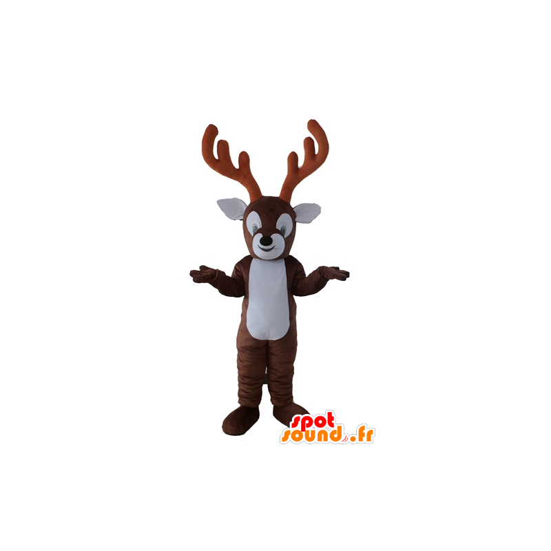 Bruin en wit rendier mascotte, met grote houten - MASFR23925 - Forest Animals Bruin en wit rendier mascotte, met grote houten - MASFR23925 - Forest Animals