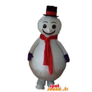 Boneco de neve branco atacado Mascot, vermelho e preto - MASFR23927 - Mascotes não classificados
