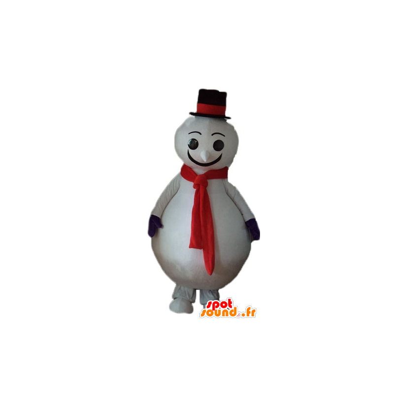 Boneco de neve branco atacado Mascot, vermelho e preto - MASFR23927 - Mascotes não classificados