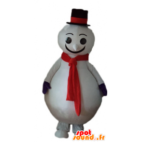 Boneco de neve branco atacado Mascot, vermelho e preto - MASFR23927 - Mascotes não classificados