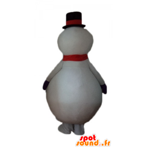 Stor hvid, rød og sort snemandmaskot - Spotsound maskot kostume
