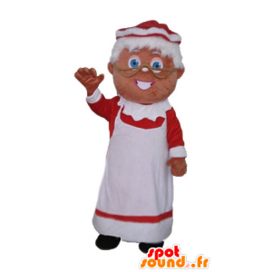 Mascotte de Mère-Noël habillée d'une robe rouge et blanche - MASFR23928 - Mascottes Noël