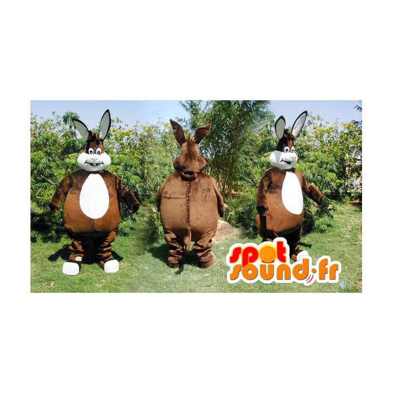 Mascotte grote bruin en wit konijn. bruin konijn kostuum - MASFR006576 - Mascot konijnen