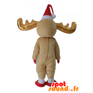 Brown and white reindeer mascot, with golden horns - MASFR23931 - Animals of the forest