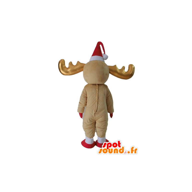Brown and white reindeer mascot, with golden horns - MASFR23931 - Animals of the forest Brown and white reindeer mascot, with golden horns - MASFR23931 - Animals of the forest