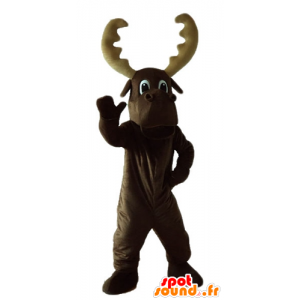 Mascot caribú marrón grande, con una gran madera - MASFR23933 - Animales del bosque