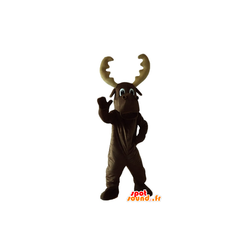 Mascot grande caribù marrone, con legno di grandi dimensioni - MASFR23933 - Animali della foresta